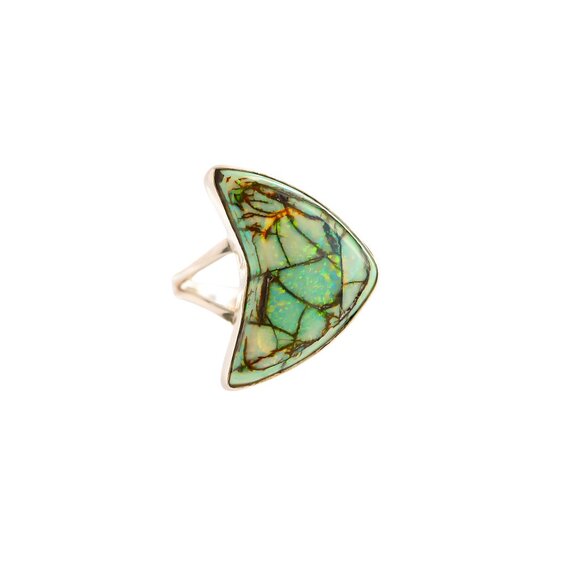 Jurate Amber Jewelry - Genuine Australian Opal Ring in 925 Sterling Silver Size 10